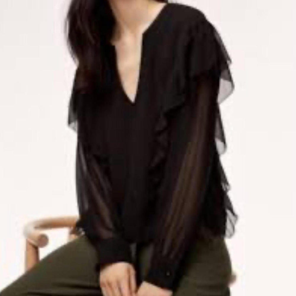 Aritzia Wilfred Black Sheer Ruffle Blouse - Size S